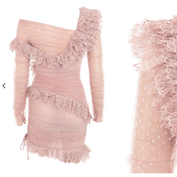 HOUSE OF CB - SORREL -  BLUSH LACE FRILL MINI DRESS - Picture 3 of 12